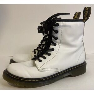 Dr Doc Martens 1460J Combat Boots Youth White Leather Lace Up Side Zip Size 3